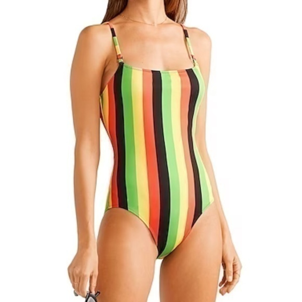 Solid & Striped Black Red Yellow Green One Piece Swimsuit